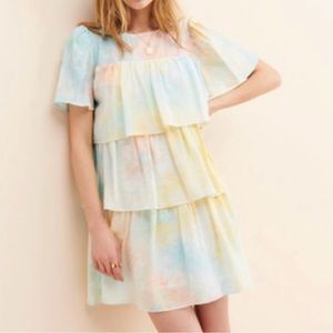 English Factory‎ Tiered Tie Dye Dress NWT size XS Pastel Ruffle Neiman Marcus